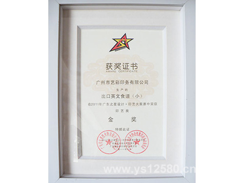 艺彩印务-荣获2011年度广东之星设计印艺大奖(金奖)